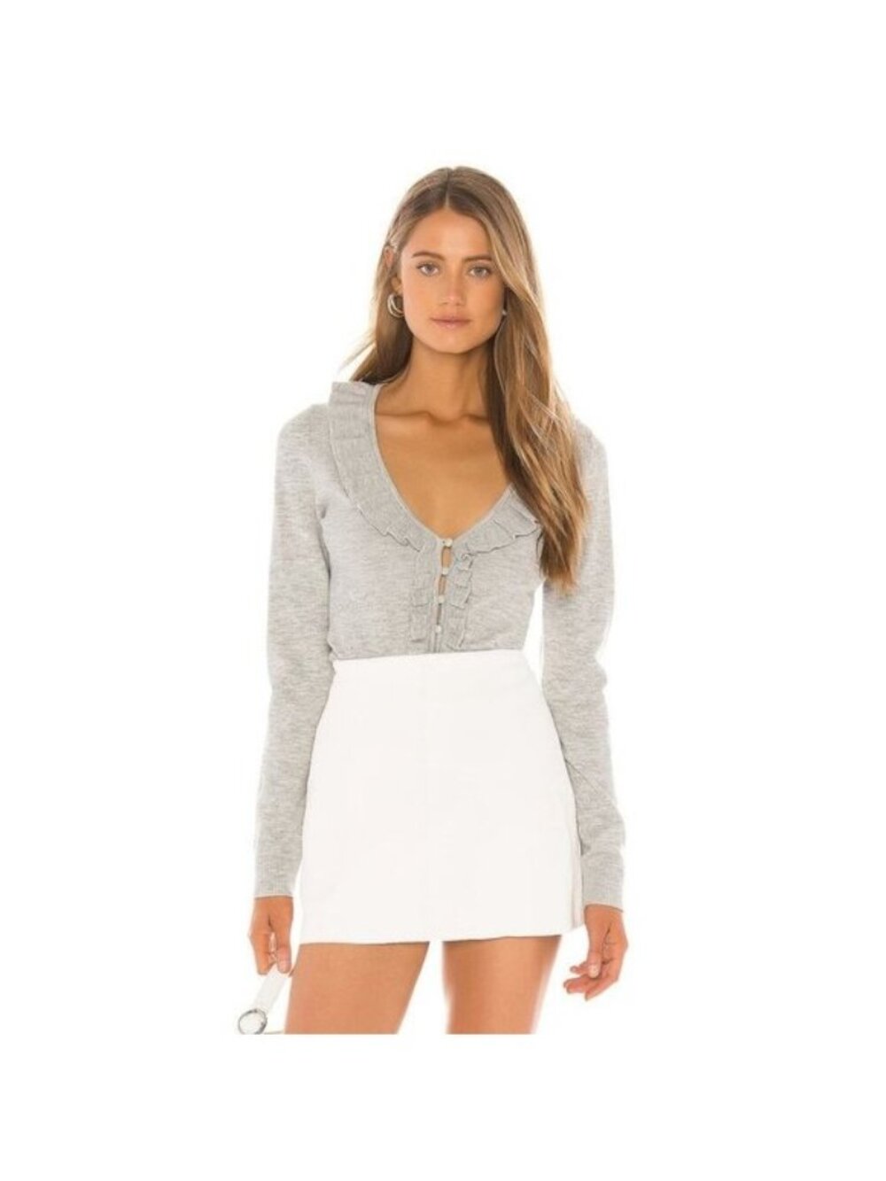 Tularosa Ranger Grey Knit Ruffle Trim Sweater